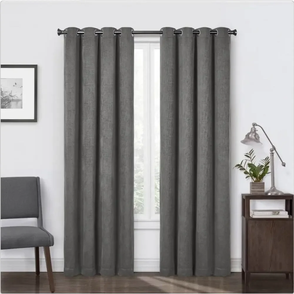 Sun+BLK Buckingham Blackout Curtains 52x84 Gray 2 Panels NEW Factory Sealed